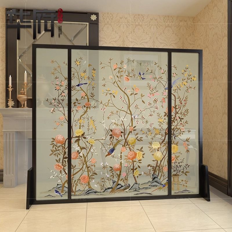 北欧屏风隔断客厅布艺玄关简约现代时尚卧室遮挡家用实木美式座屏