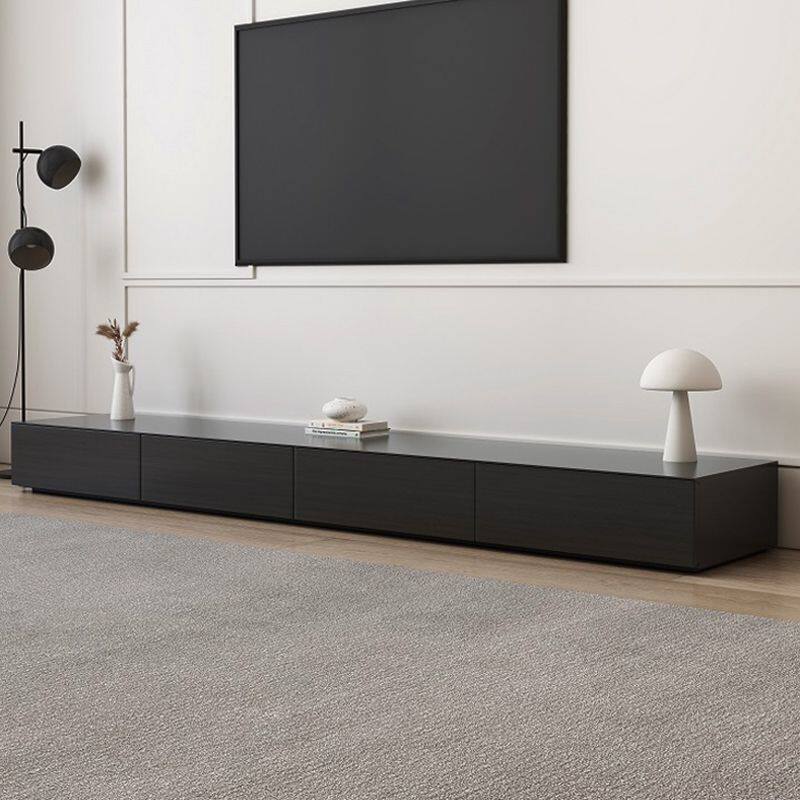 落地新款地台电视柜简约现代黑色电视机柜超薄极窄客厅矮地柜
