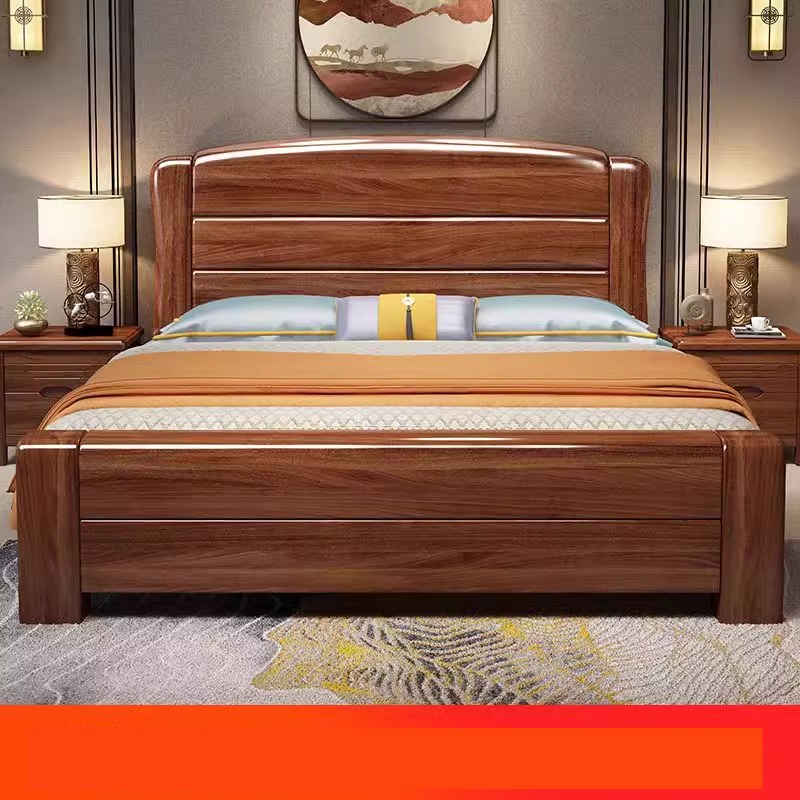 金丝胡桃木床双人1.8x2米一体加厚加粗抽屉主卧超厚榫卯实木床