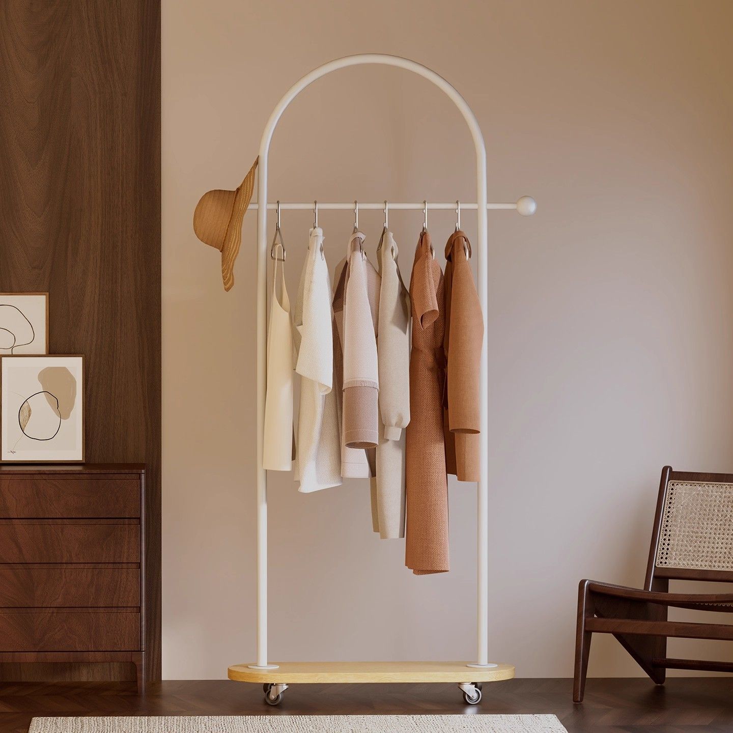 中古风衣架落地式家用客厅卧室简易衣帽架入户门厅可移动挂衣架子