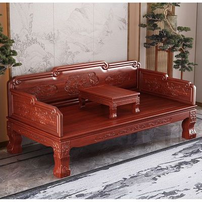 金花梨木罗汉床三件套中式实木沙发床仿古客厅家具小户型贵妃榻