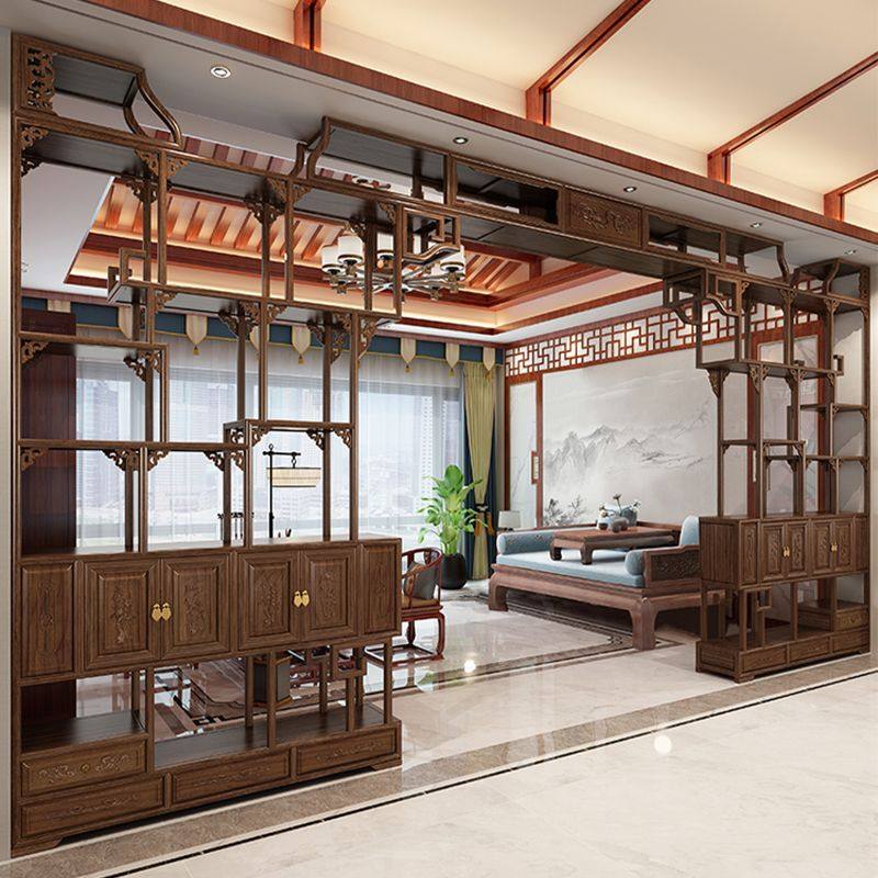 可定制伸缩月洞门中式隔断博古架拱门客厅实木背景墙月亮门展示柜