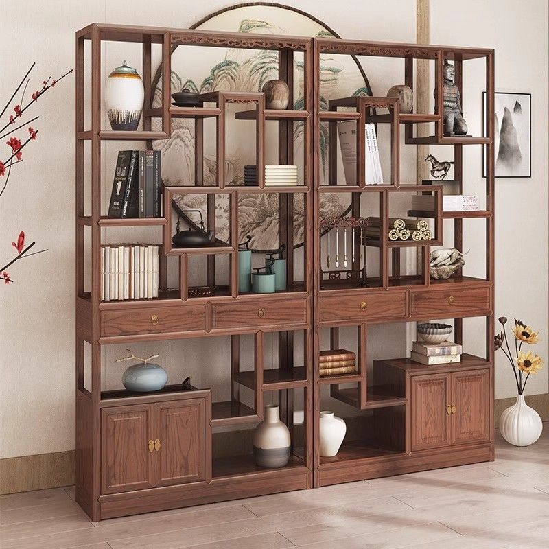 博古架 实木 中式 多宝阁 茶叶展示柜 仿古 客厅 简约隔断 置物