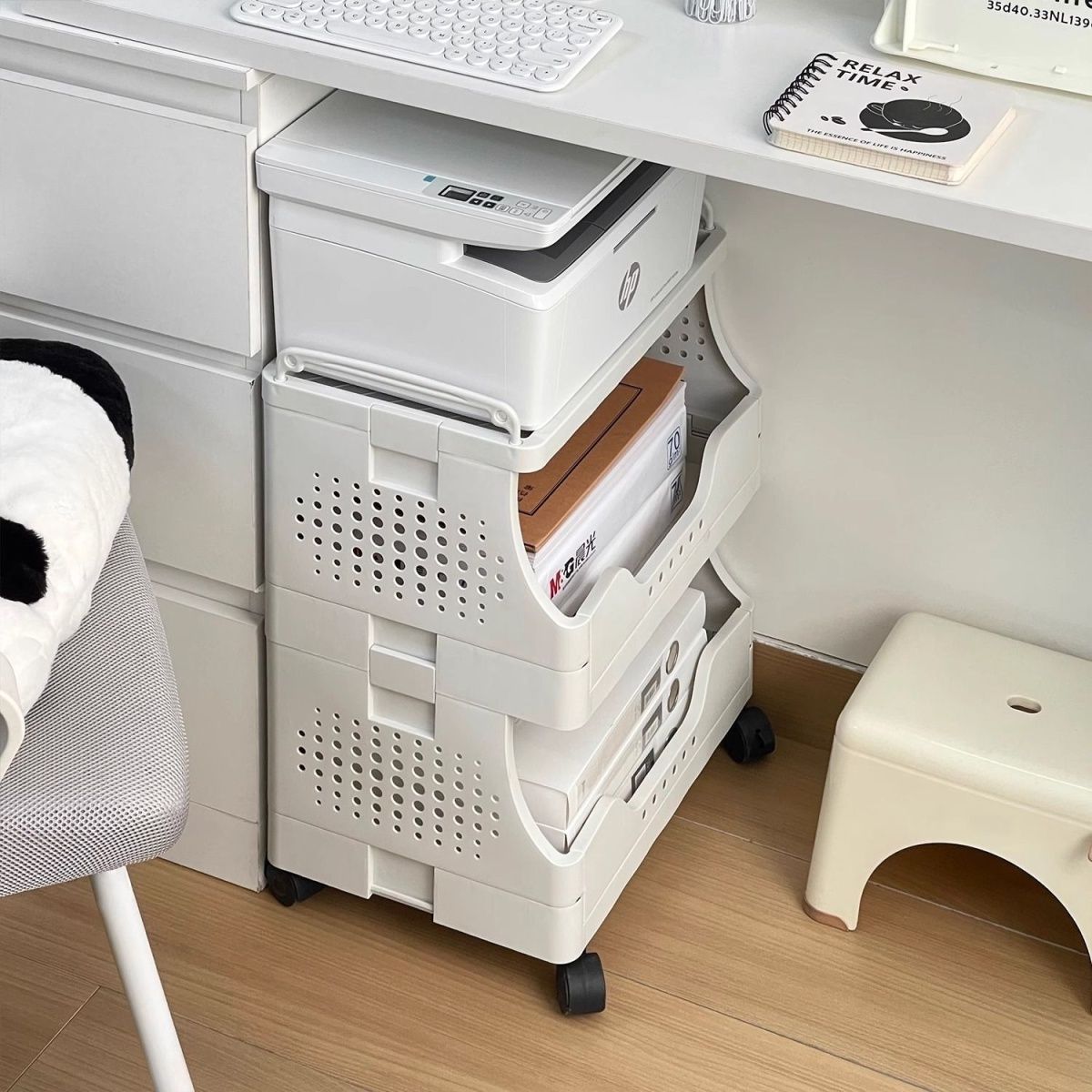 办公桌下 文件整理架 多层落地收纳架 零食推车置物架 打印机架