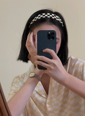 东大门ins黑白格气质少女发箍