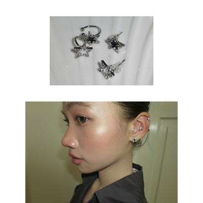 ONEGREEN 3.28NEW 百搭不规则五芒星不对称耳夹星星简约黑白耳钉