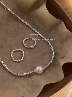 甜酷几何叠带珍珠气质戒指项链