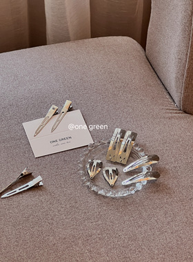 ONEGREEN 简约基础电镀金属方形桃心水滴发夹 少女风时尚可爱BB夹