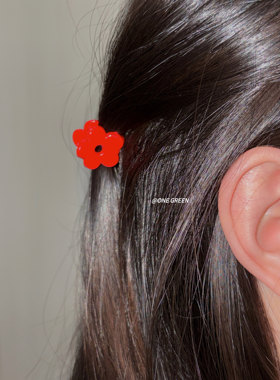 ONEGREEN 3.5NEW 大红色甜美小号迷你花朵抓夹 几何侧边百搭发饰