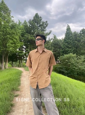 西格尼SIGNE夏季男生工装衬衫日常休闲短袖上衣纽扣设计翻领衬衣