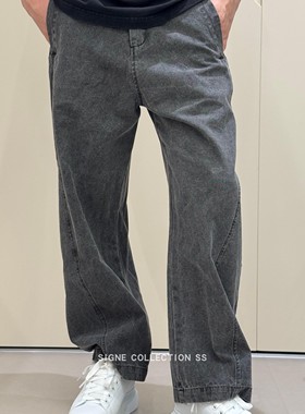 西格尼SIGNE 四季新款复古做旧情侣直筒弯刀裤日系百搭牛仔休闲裤