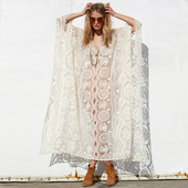 Long 女装 Dress Hollow Mesh 度假蕾丝镂空网纱长裙沙滩裙 Lace