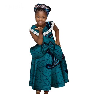 定制 African clothes非洲民族女童连衣裙棉质蜡布双面长裙女童裙