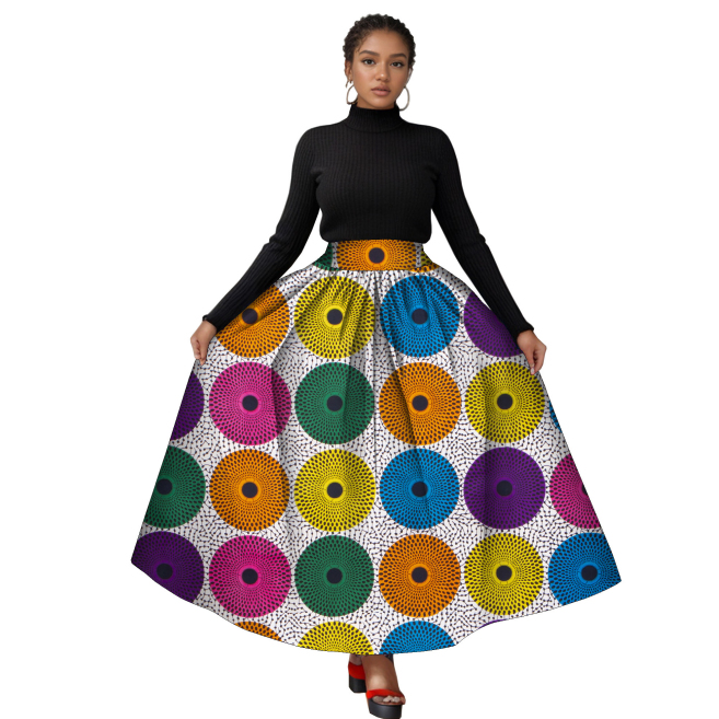 非洲印花表演收腰显瘦印花半身裙