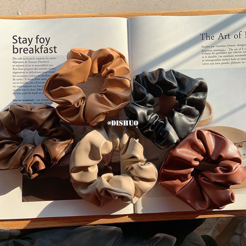 买2送1 ins网红少女气质pu皮革大肠发圈发饰hair ring 猪大肠发圈