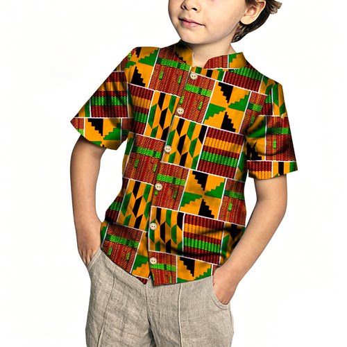 定制 非洲印花男童衬衫短袖时尚夏季t恤南非童装African clothes