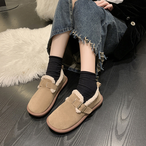 厚底勃肯鞋女加绒2023新款乐福鞋一脚蹬女生小众保暖雪地保暖棉鞋