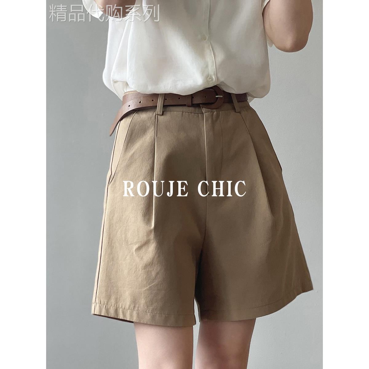 法国Rouje Chic夏季薄款西装短裤女高腰工装裤a字阔腿休闲五分裤