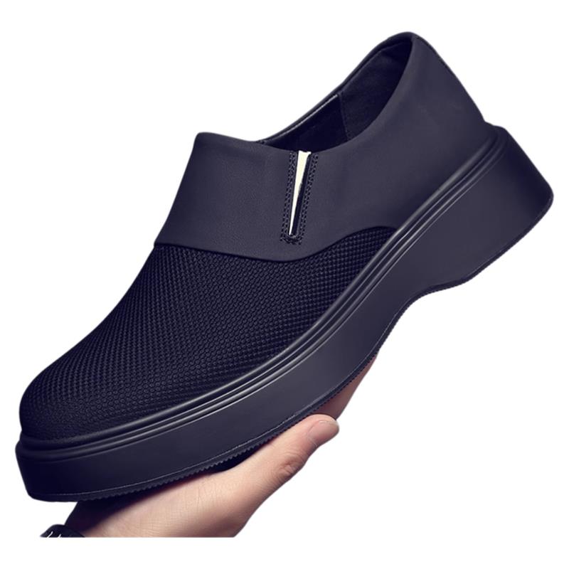 FSNOBLE黑色鞋子男鞋2025新款秋冬季厚底百搭一脚蹬布鞋男款高档