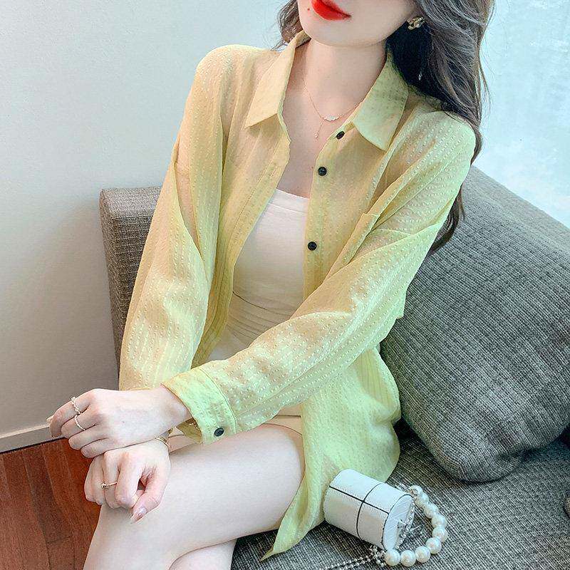 韩国冰丝长袖防晒衬衫女装夏季2026年新款薄款透气雪纺开衫上衣