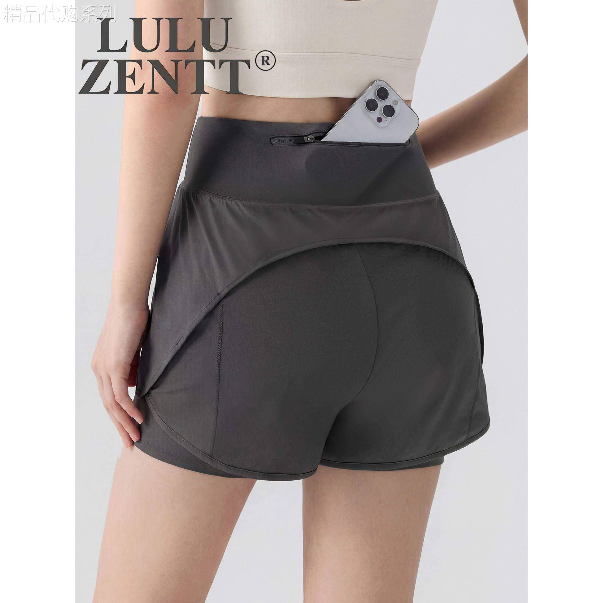 LULU ZENTT 速干透气瑜伽短裤女防走光高腰普拉提跑步运动三分裤