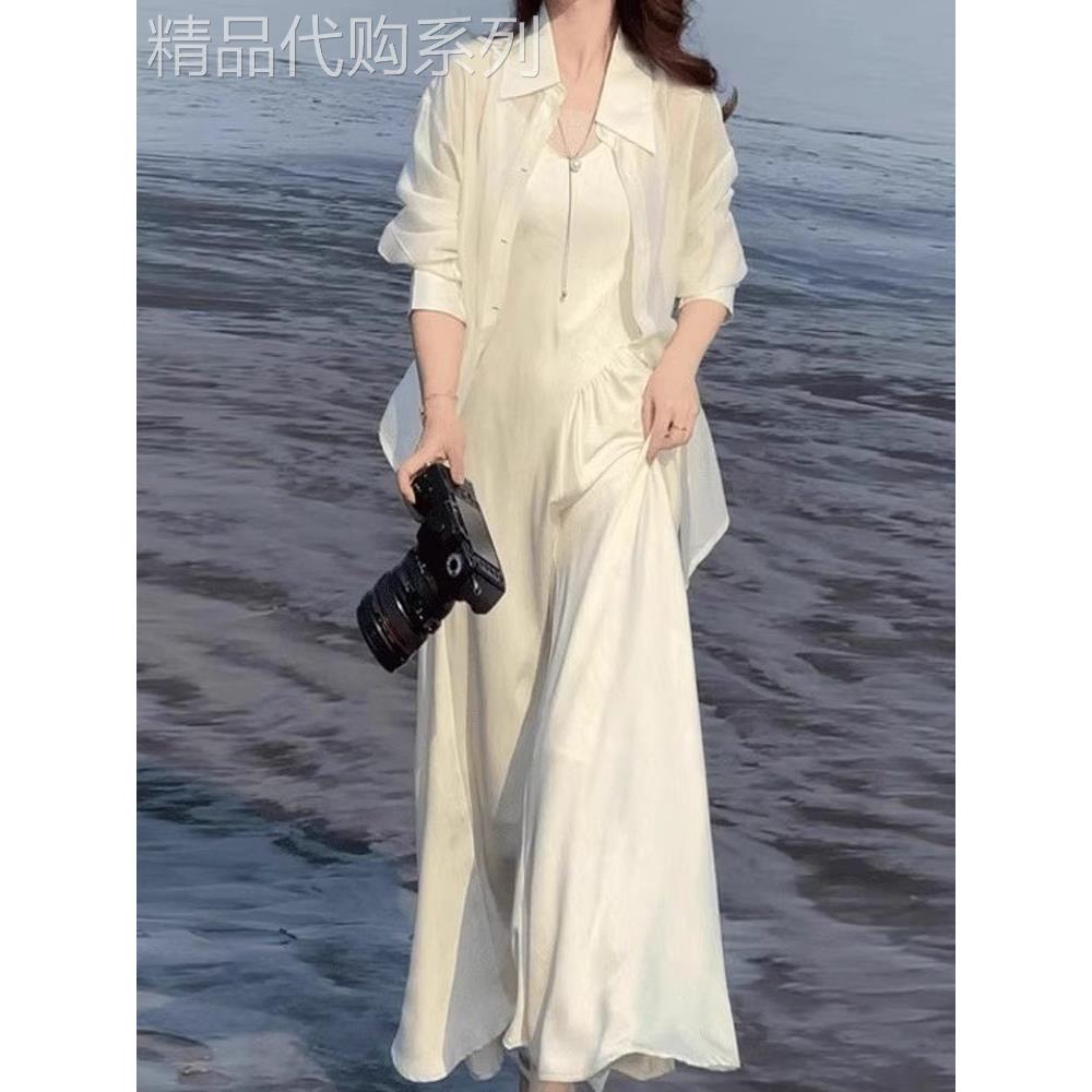 法国Rouje Moaks真丝开叉衬衫女2025夏季薄款外套旅游防晒衣裙子