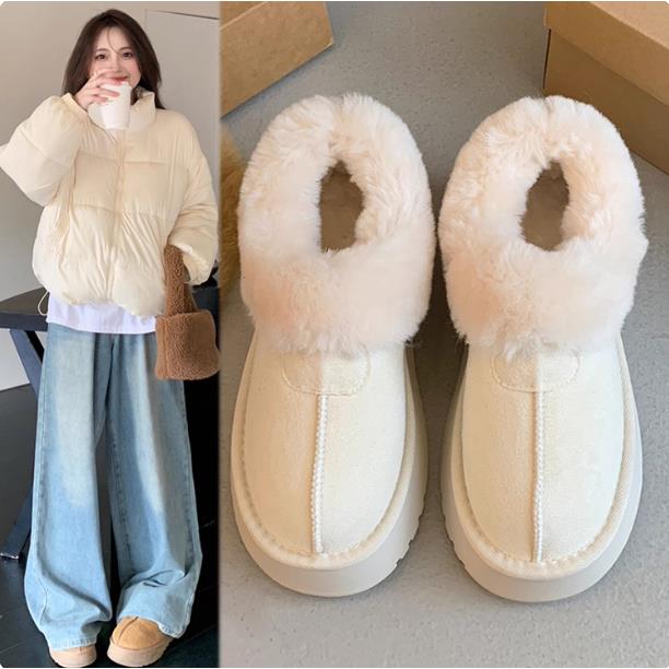 白色厚底皮毛一体保暖雪地靴子女鞋2025新款秋冬季加绒加厚毛毛鞋