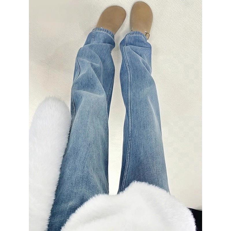 香港代购窄版直筒牛仔裤女士2025秋冬小个子高腰显瘦浅色阔腿裤子