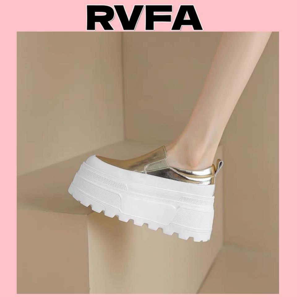 韩版厚底懒人乐福鞋女真皮圆头一脚蹬单鞋小个子轻便高跟松糕鞋潮