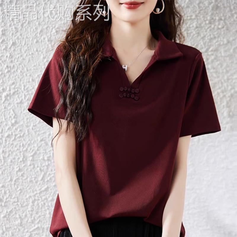 翻领短袖T恤女2026夏新款复古盘扣设计感小众半袖POLO领小衫上衣
