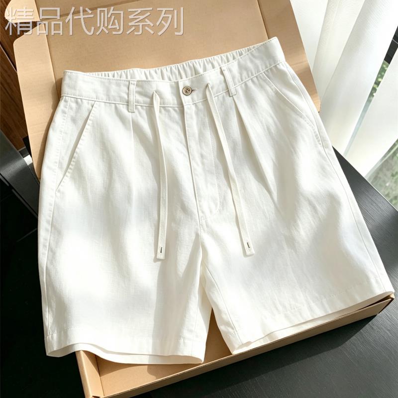 2026轻奢老钱风亚麻休闲短裤男夏季薄款棉麻五分裤轻熟风抽绳裤子