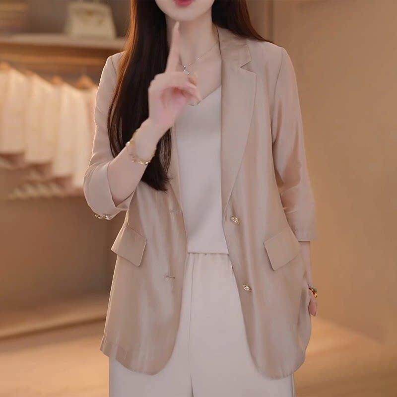 潮牌大码薄款防晒西装外套女2026夏季新款气质高级休闲七分袖上衣