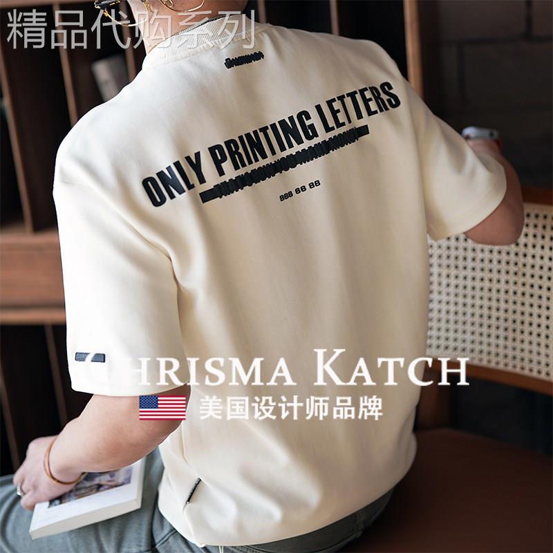 出口美国Chrisma Katch~春秋高克重字母印花打底衫男装美式重磅
