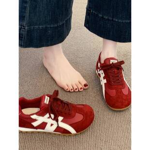 爆款巨好看红色德训鞋小白女鞋女款2025秋季新款百搭休闲阿甘鞋子