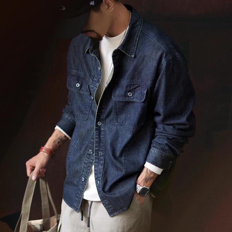 Madness Mdns Wruei美式2025秋季新款长袖牛仔衬衫工装衬衣外套男