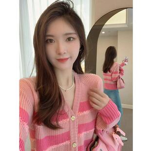 RIGHT SINI小香风粉色羊毛针织开衫外套韩系上衣小众高端羊绒毛衣