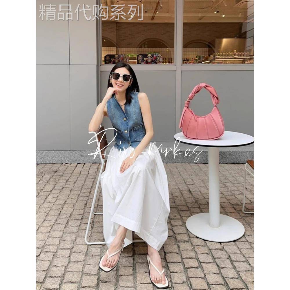 RIXO DORE法式夏修身v领背心上衣高级感气质收腰显瘦牛仔马甲女