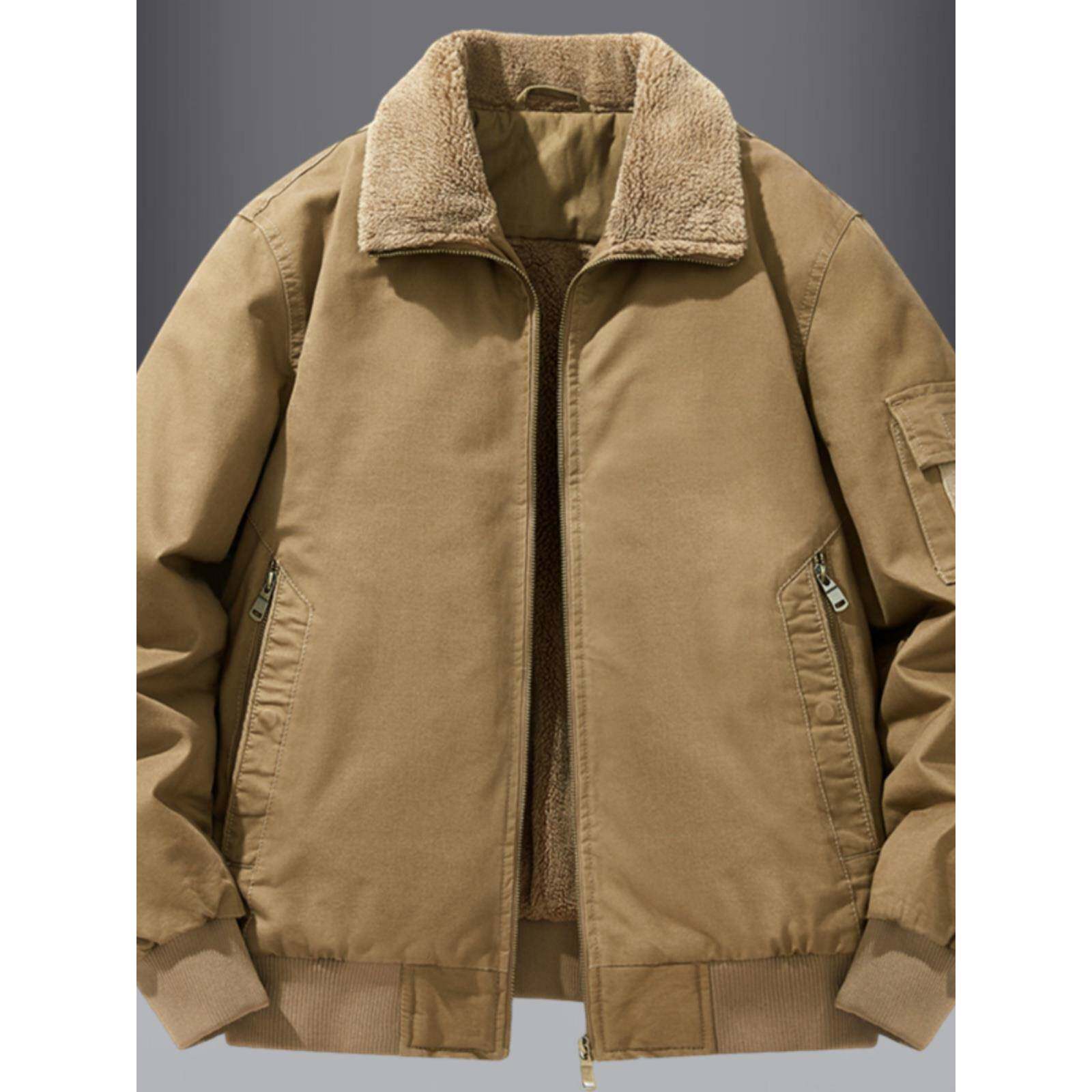 高档羊羔绒棉衣外套男士冬季加绒加厚保暖纯棉宽松中年飞行员夹克