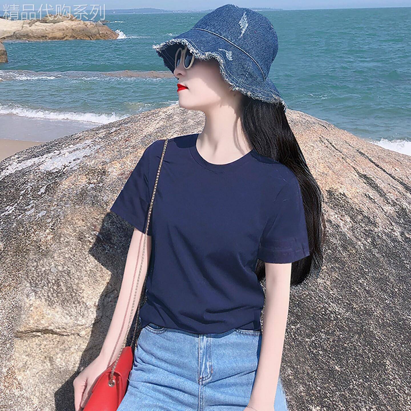 2026夏季新款时尚韩版纯棉正肩短袖T恤女宽松减龄显瘦上衣薄款