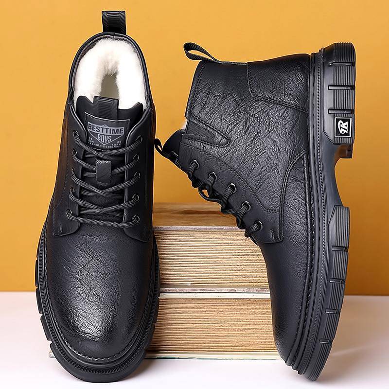 东北防寒加厚羊毛马丁靴男冬季保暖真皮户外运动休闲防滑高帮棉鞋