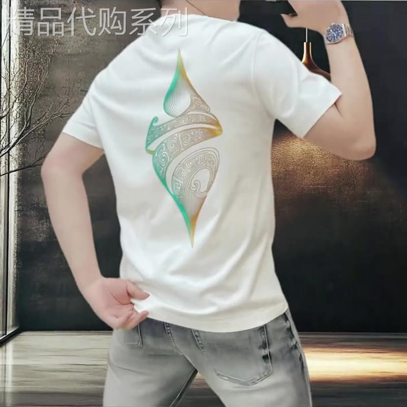 潮牌欧洲站2026轻奢高品质个性几何图案印花短袖T恤男士上衣T恤
