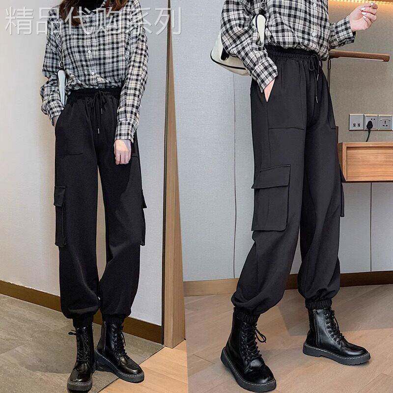 黑色工装裤女春秋季2026年新款高腰显瘦阔腿胖mm大码休闲束脚裤子