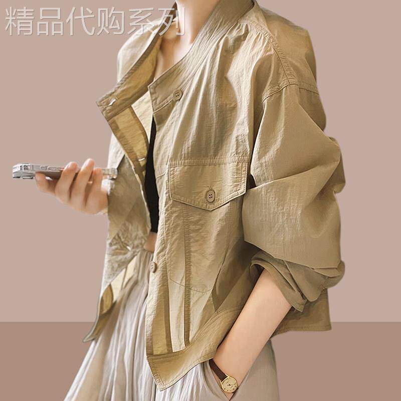休闲长袖衬衫外套女春秋装新款时尚洋气百搭女士短款开衫衬衣上衣