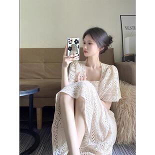 欧洲站2025夏季 有女人味连衣裙 新款 气质优雅减龄蕾丝方领长裙法式