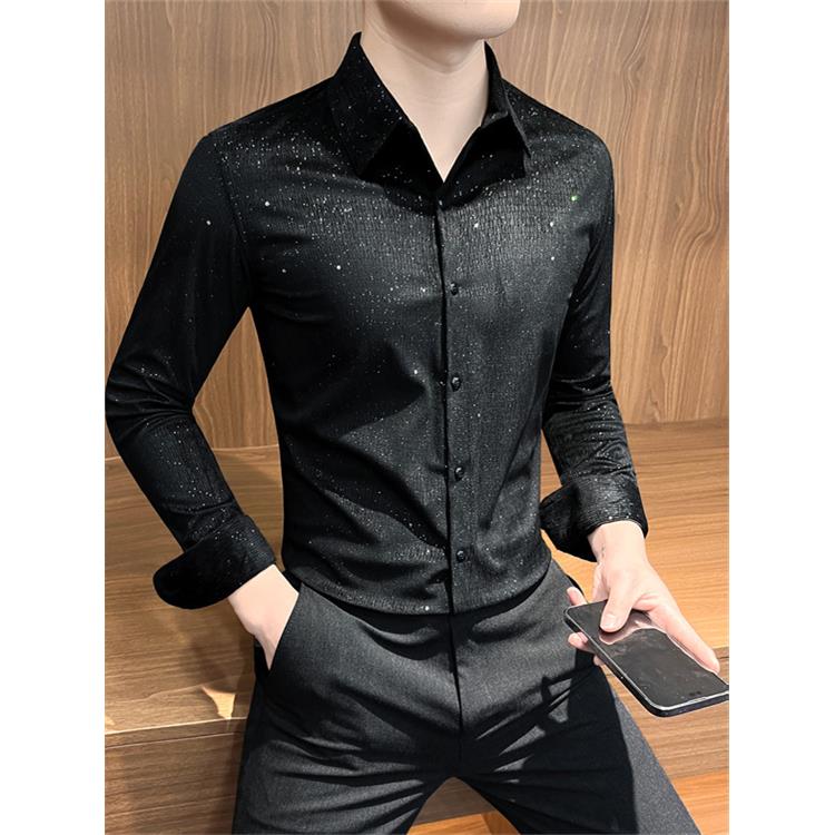 高端轻奢烫钻衬衫男士长袖春季2025新款痞帅潮牌休闲衬衣男款