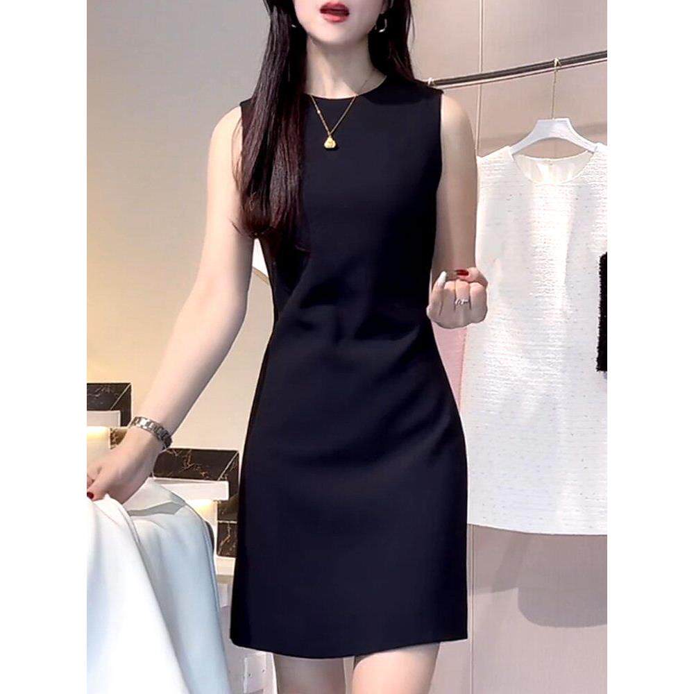 潮牌CVY黑色连衣裙女2025夏季新款轻奢气质显瘦百搭无袖背心裙子