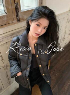 RIXO DORE法式黑色小香风羽绒棉服新款百搭短款轻薄翻领外套上衣