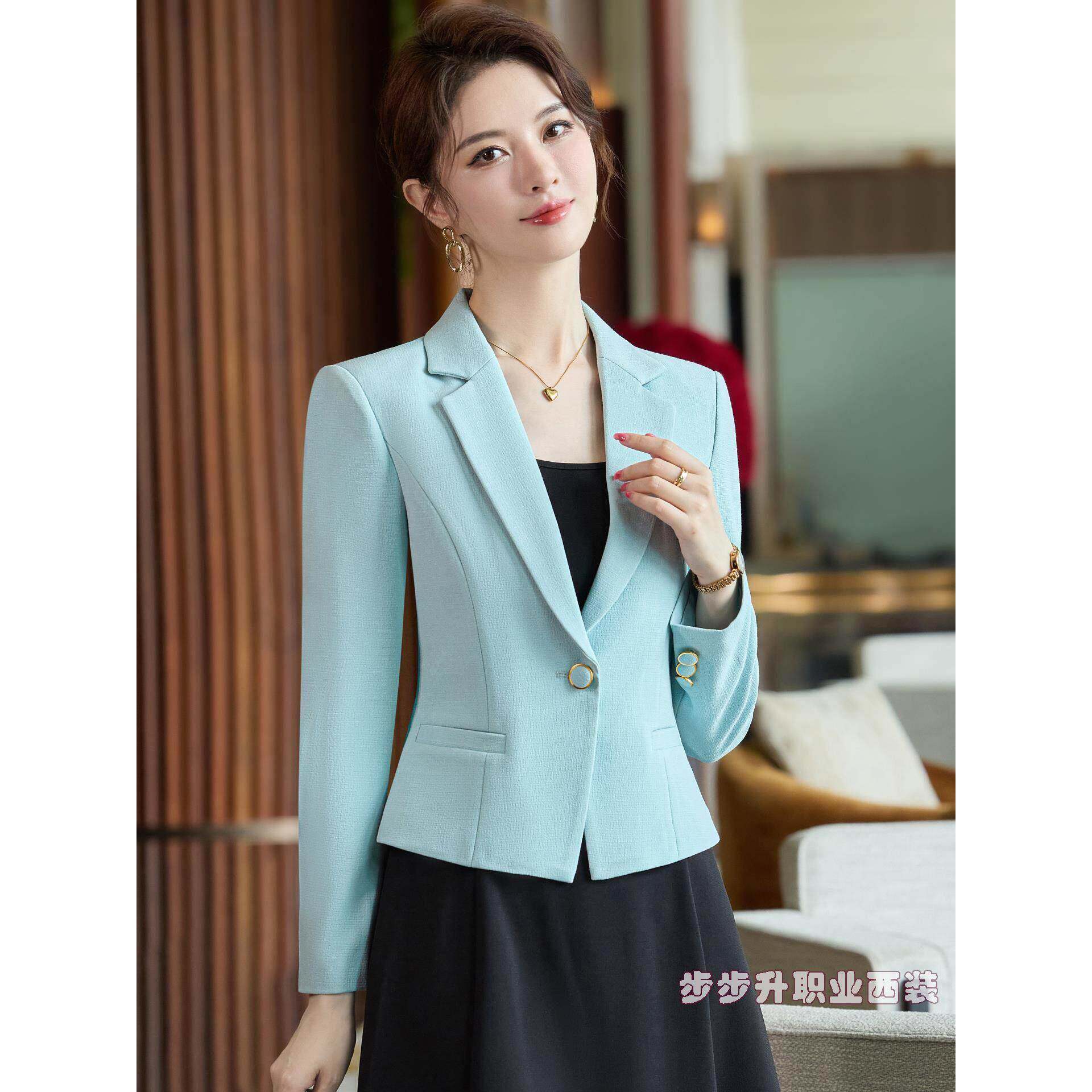 西装外套女春秋2025新款气质修身收腰小个子高级感蓝色显白小西服