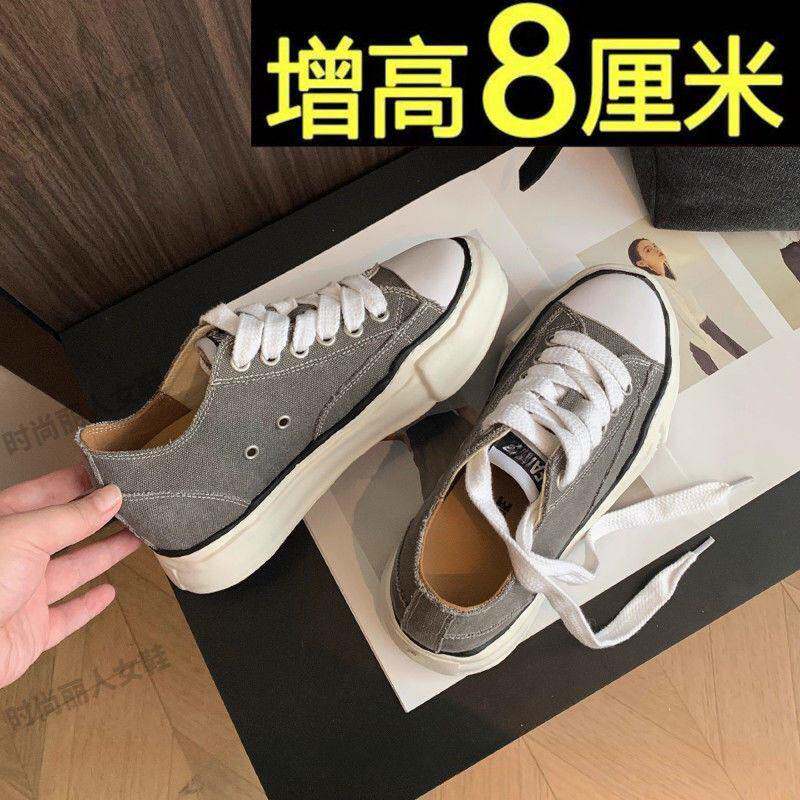 隐形8cm内增高女鞋2025新款夏帆布溶解鞋小个子厚底鞋休闲板鞋