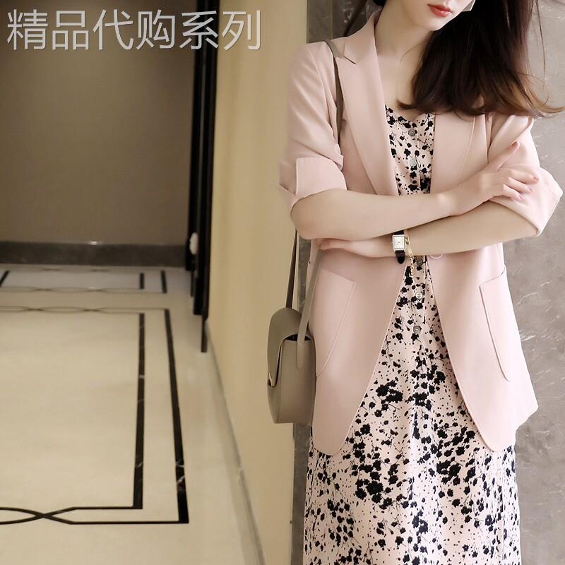 GOLUERJI日系轻奢 醋酸缎面西装外套女夏季 气质修身中长款小西服
